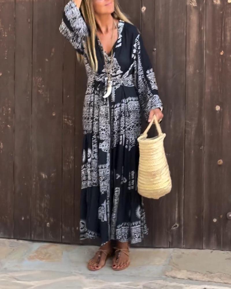 Trendy V-Neck Bell Sleeve Maxi Kleid - Ihr stilvolles Frühlingsoutfit