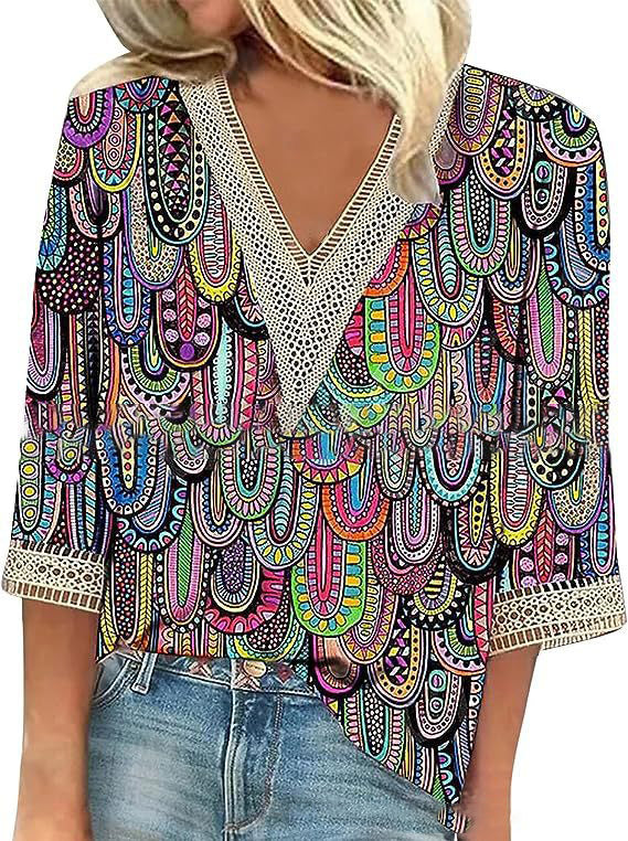Blumiges V-Ausschnitt T-Shirt für Frühlingslooks