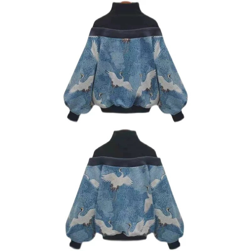 Eleganter Damen-Sweater mit Kranich-Muster für Alltag