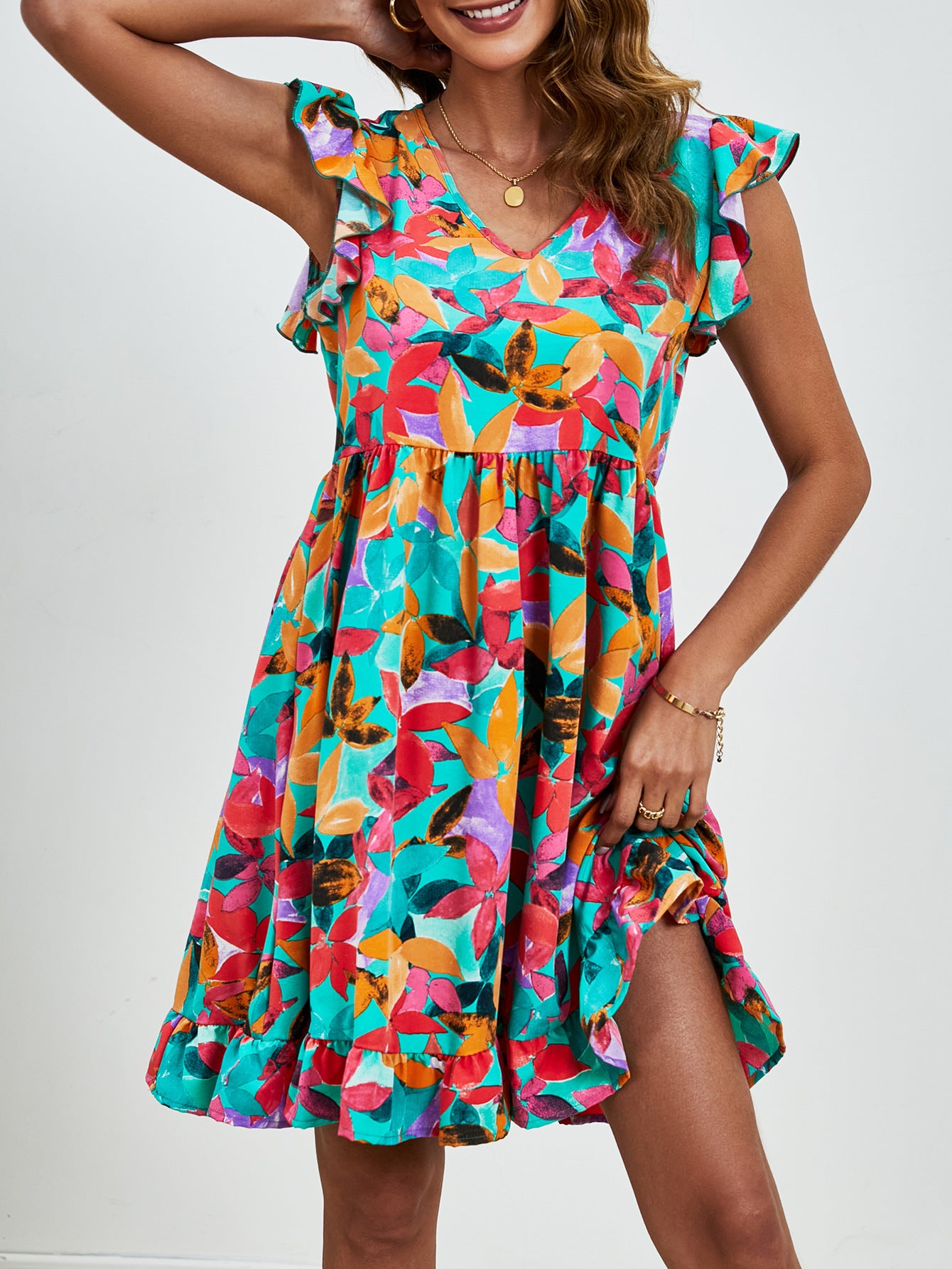 Sommerliches V-Ausschnitt Kleid für Urlaub & Strand