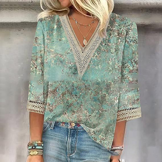 Blumiges V-Ausschnitt T-Shirt für Frühlingslooks