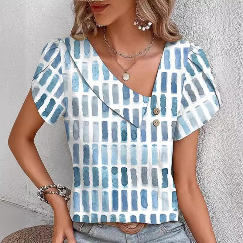 Frühlingshaftes Diagonal-Collar Shirt für Alltag & Freizeit