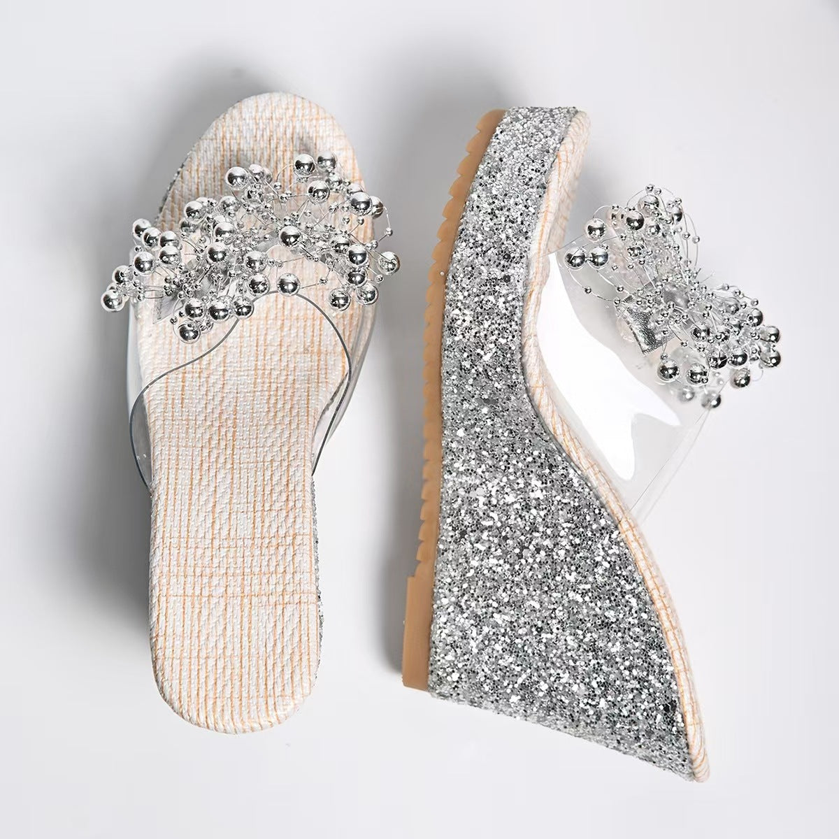 Glitzernde Plateau Sandalen mit Blumen für Frühling & Sommer
