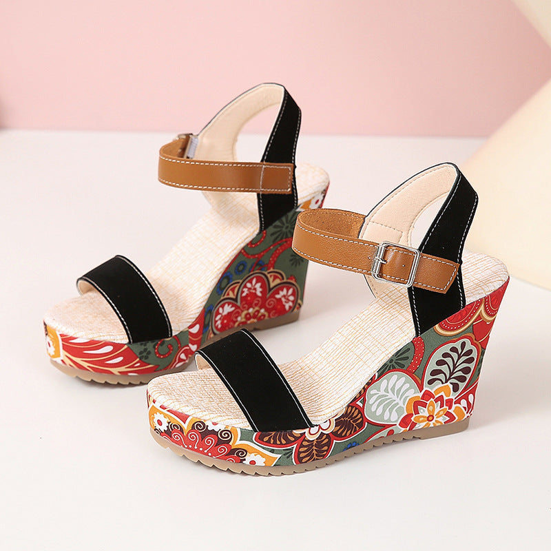 Blumen Wedge Sandalen Sommerfarben für Damen