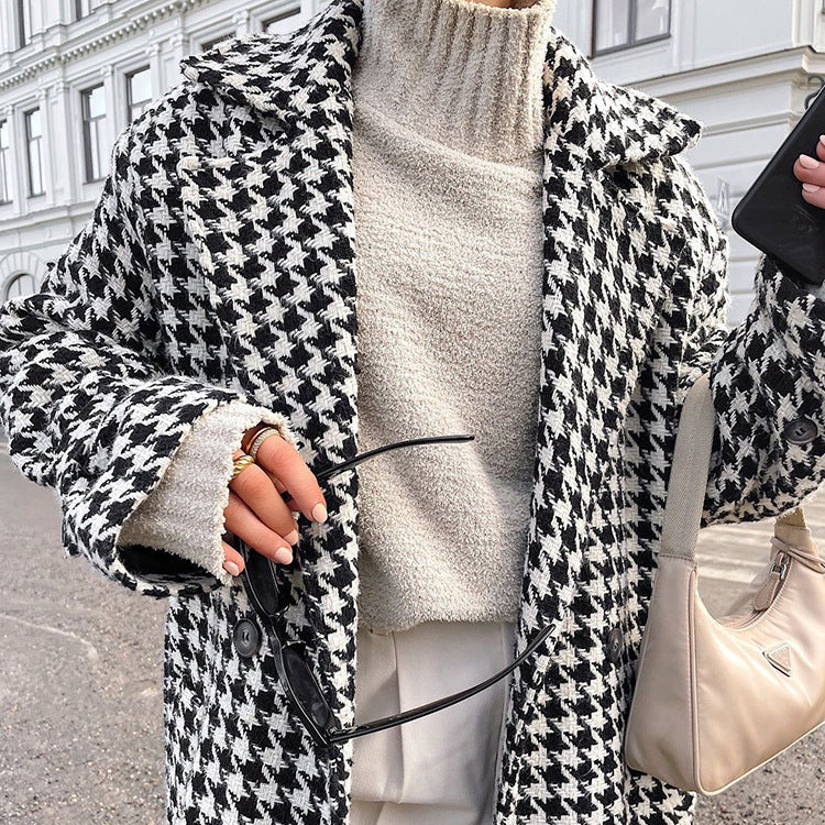 Eleganter Hahnentritt-Trenchcoat Perfekt für Frühlingstage
