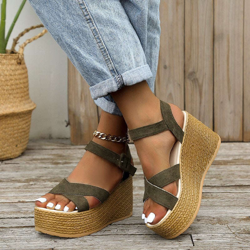 Wedge Sandalen Damen Sommer Cross-Strap Plateau