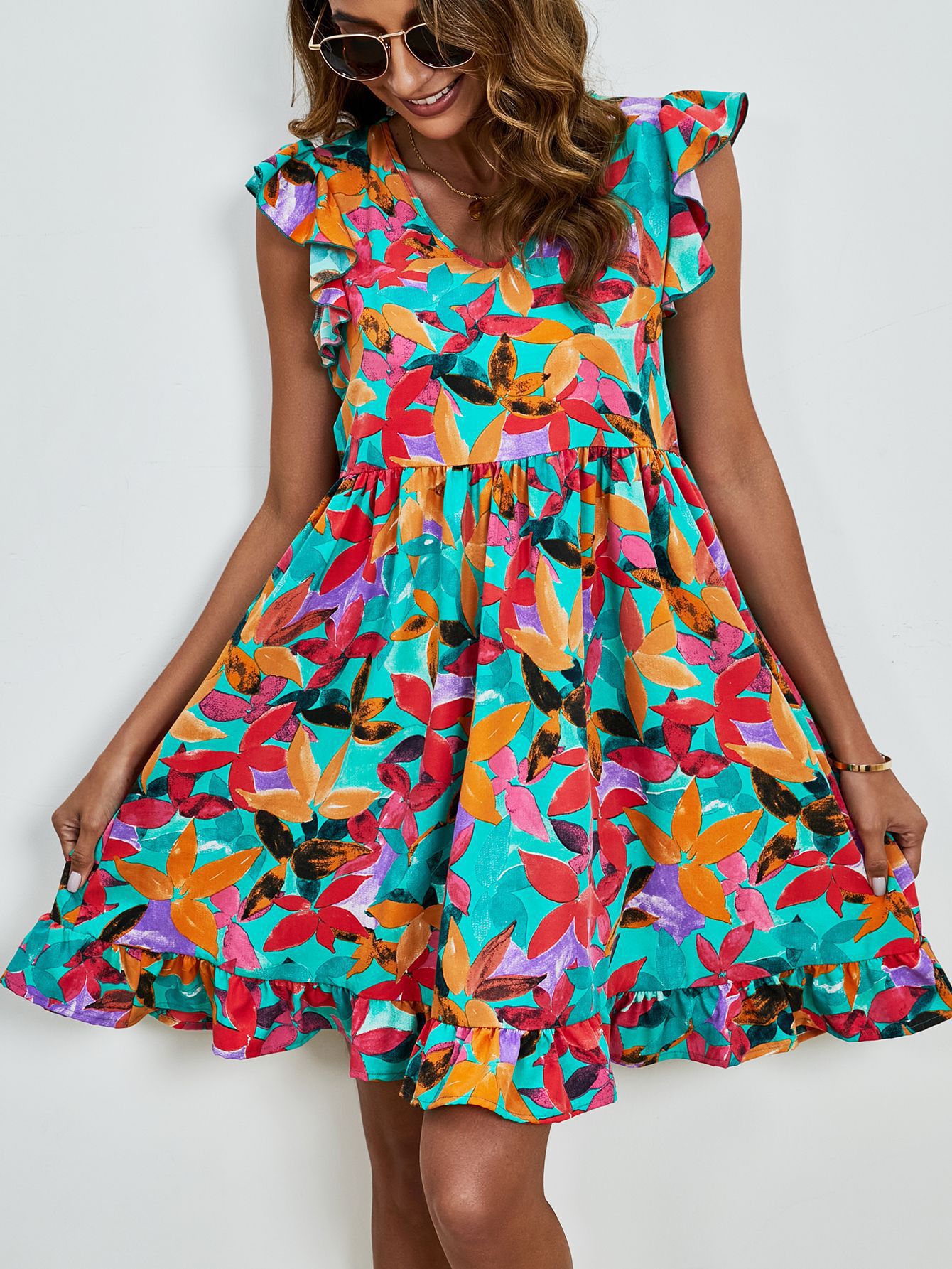 Sommerliches V-Ausschnitt Kleid für Urlaub & Strand