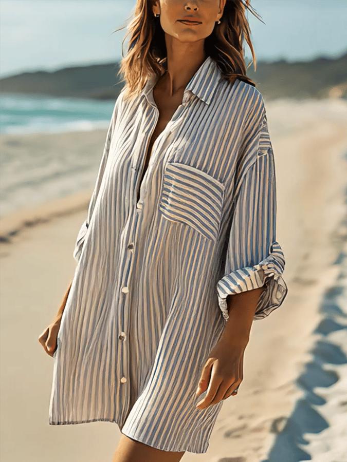 Chic Long Sleeve Striped Mini Dress