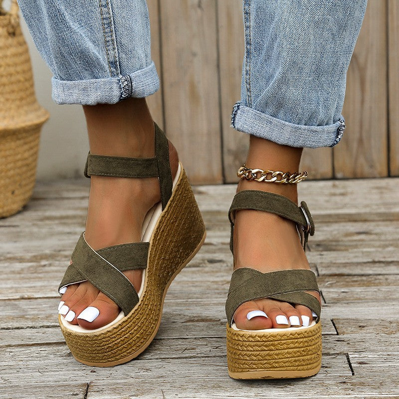 Wedge Sandalen Damen Sommer Cross-Strap Plateau