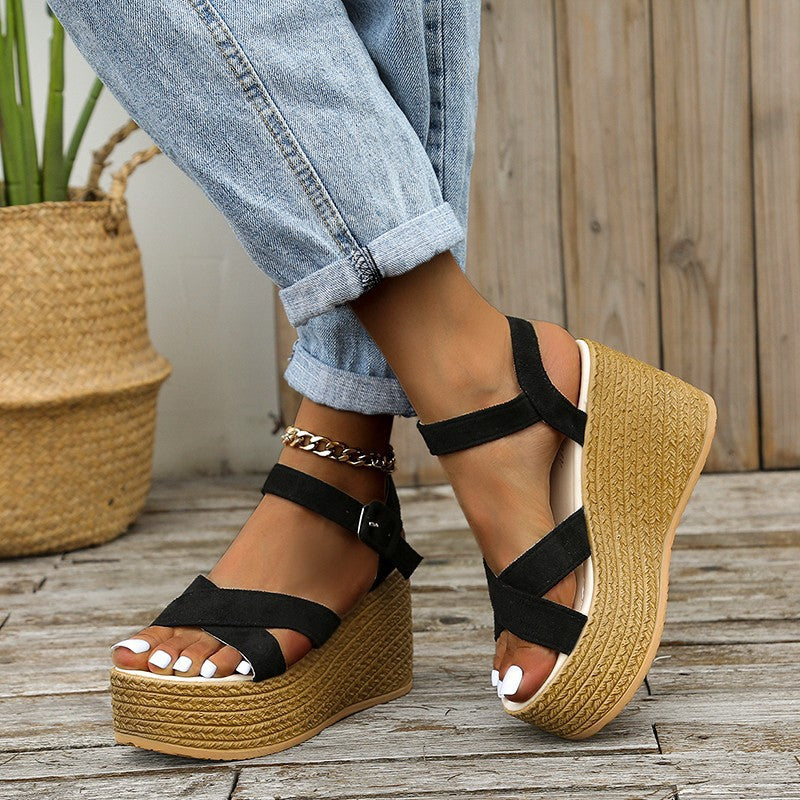 Wedge Sandalen Damen Sommer Cross-Strap Plateau