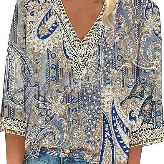 Blumiges V-Ausschnitt T-Shirt für Frühlingslooks