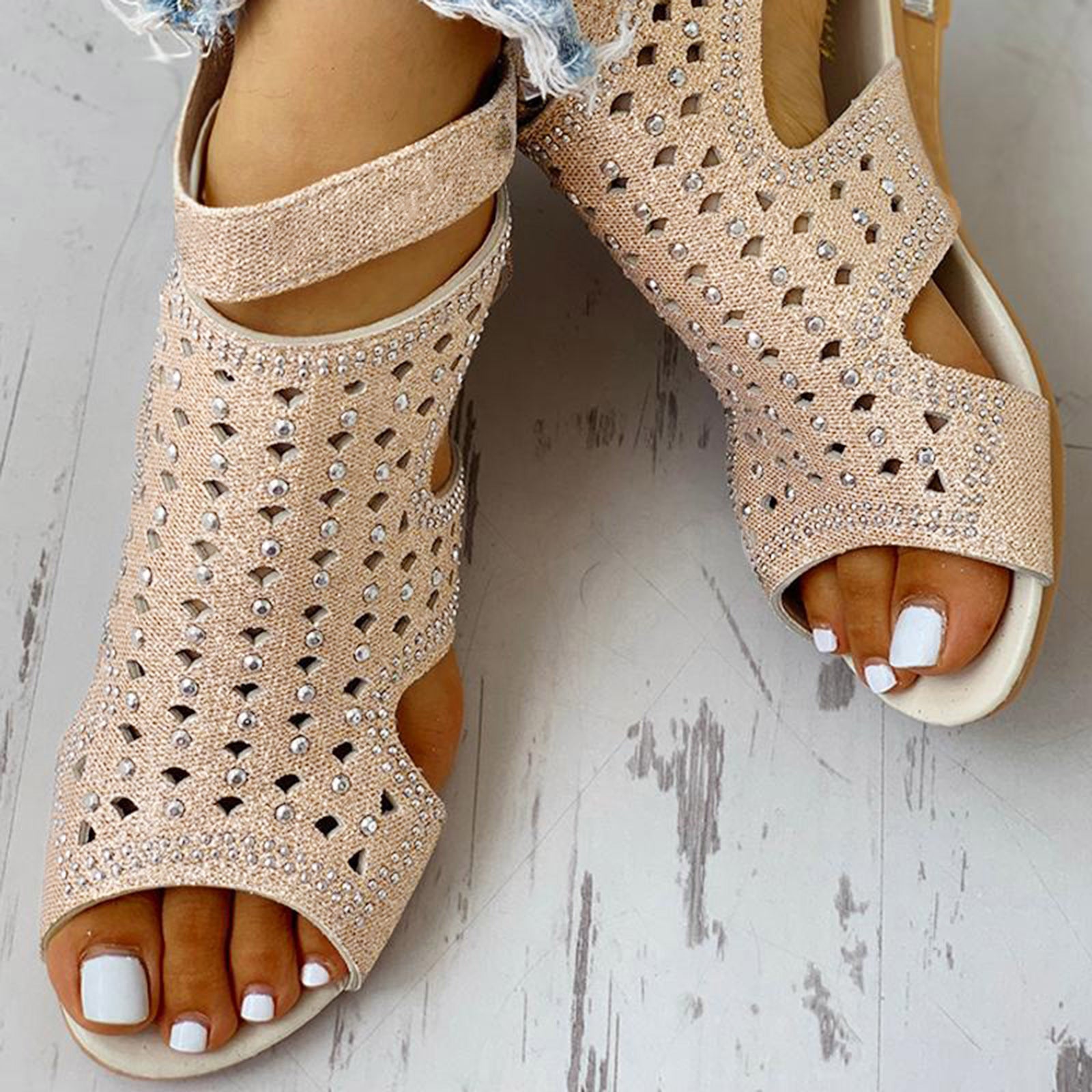 Glamouröse Rhinestones Sandalen mit Reißverschluss Sommer