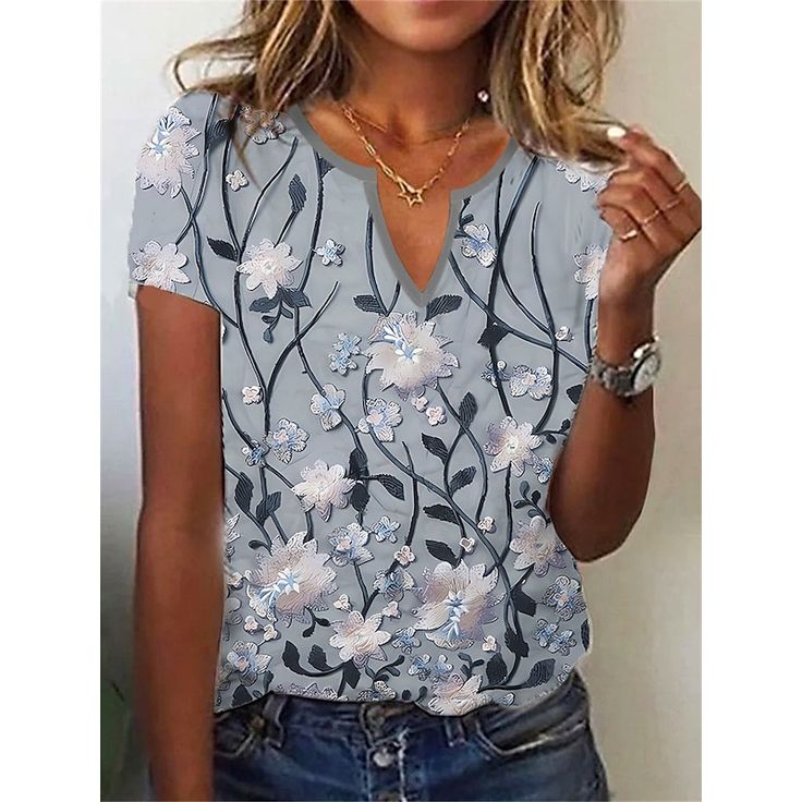 Fresh Floral Print V-Neck Top - Eleganter Frühlingslook mit bequemem Tragekomfort