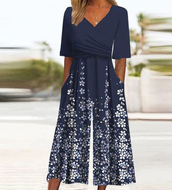Navy Short Sleeve Jumpsuit - Elegantes Frühlings-Upgrade mit Seitentaschen