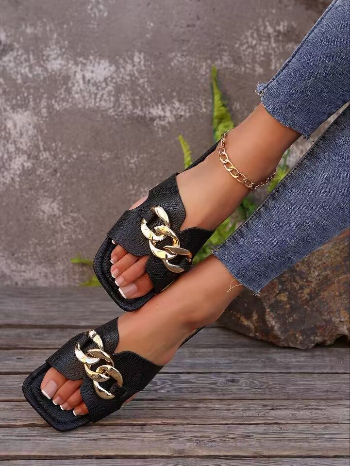 Elegante Damen-Slipper mit Kettenakzent für Alltag & Freizeit