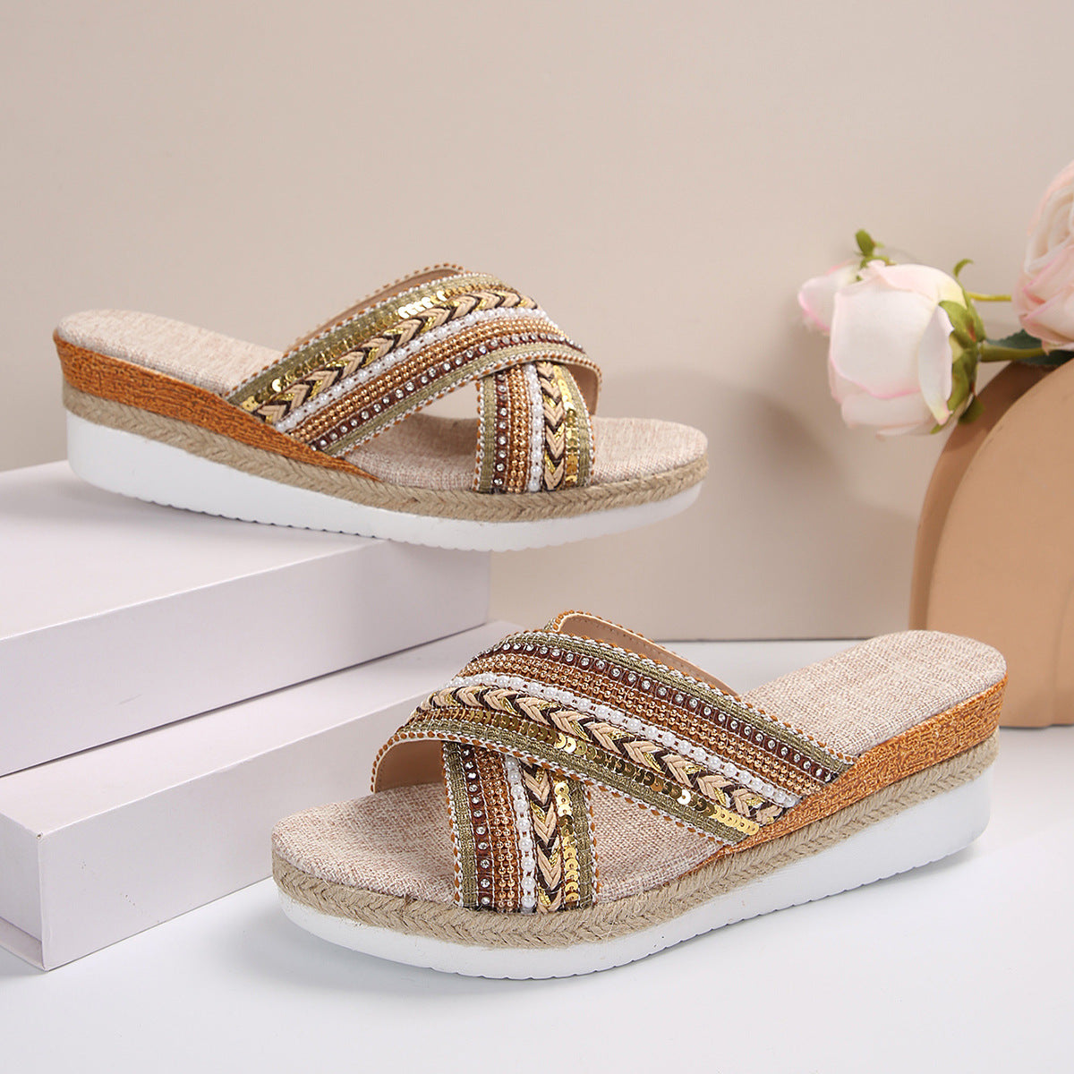 Ethno Wedge Sandalen Stilvolle Sommerschuhe für Frauen