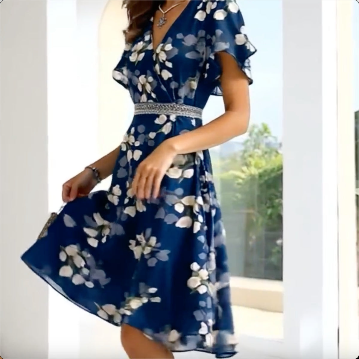 Blumiges V-Ausschnitt Minikleid für Frühling & Sommer