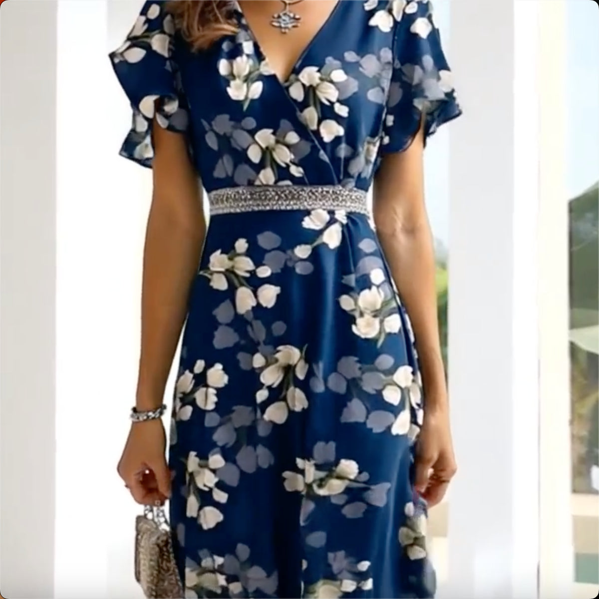 Blumiges V-Ausschnitt Minikleid für Frühling & Sommer