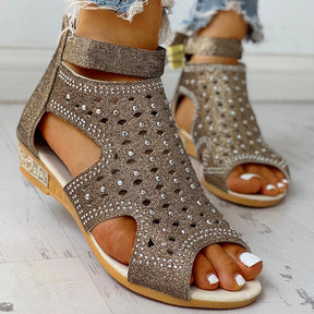 Glamouröse Rhinestones Sandalen mit Reißverschluss Sommer