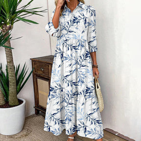 Frühlingshaftes Maxikleid mit Kragen & 3/4-Ärmeln - Eleganz trifft Komfort