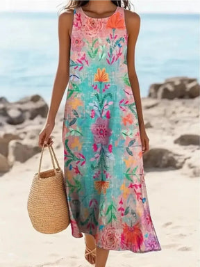 Groovy Round Neck Floral Print Midi Dress - Feminin & Stilvoll für den Frühling