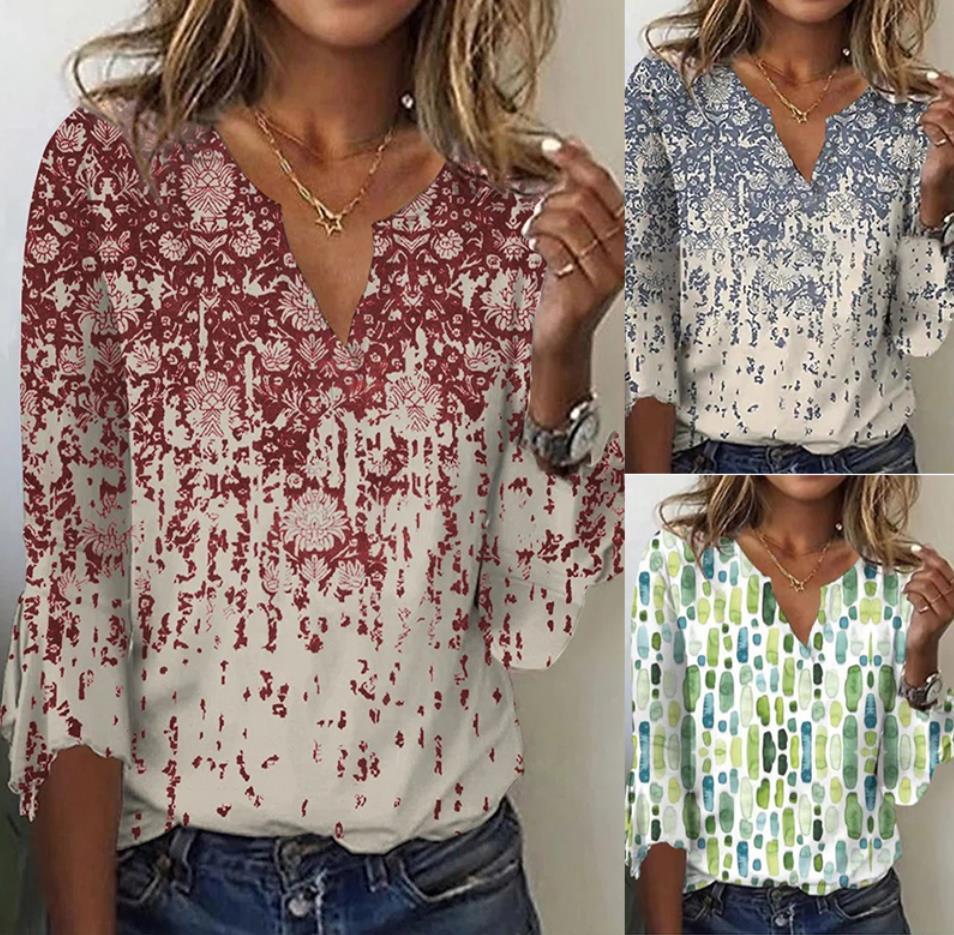 Boho-Chic V-Ausschnitt Damen T-Shirt für Alltag & Events