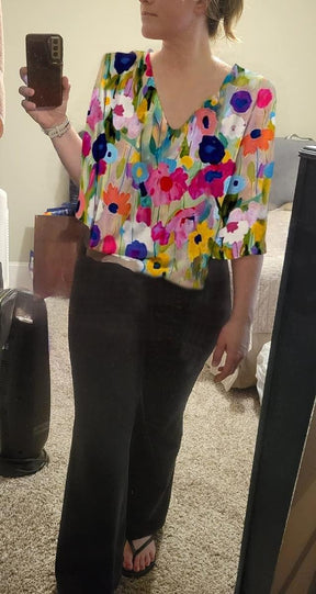 Romantic 3/4 Sleeve Floral Print Top