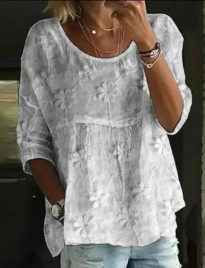 Frühlingsfrisch: Basic Round Neck 3/4 Sleeve Top - Vielseitig & Komfortabel