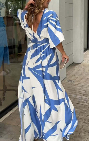 Blue Print 3/4 Sleeve Maxi Dress - Eleganz & Komfort für den Frühling