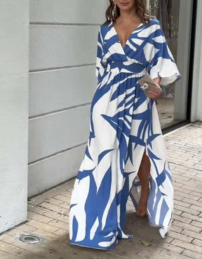 Blue Print 3/4 Sleeve Maxi Dress - Eleganz & Komfort für den Frühling