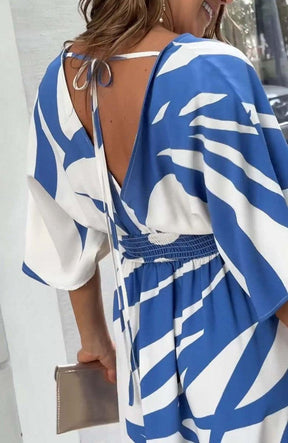 Blue Print 3/4 Sleeve Maxi Dress - Eleganz & Komfort für den Frühling