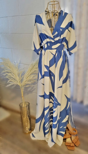 Blue Print 3/4 Sleeve Maxi Dress - Eleganz & Komfort für den Frühling