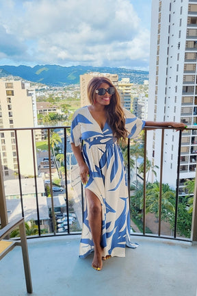 Blue Print 3/4 Sleeve Maxi Dress - Eleganz & Komfort für den Frühling