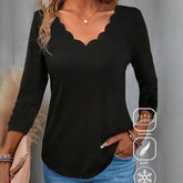 Cool Black Plain V-Neck Top - Elegantes Frühlingshighlight in Schwarz