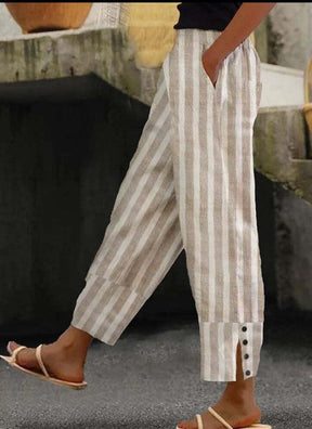 Casual Khaki Gestreifte Hose - Dein Frühlings-Must-have für Stil & Komfort