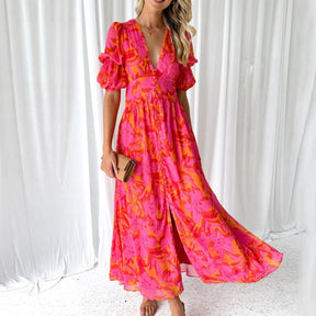 Rose Red Maxikleid Kurzarm - Frühlingslook in Premium-Qualität