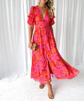 Rose Red Maxikleid Kurzarm - Frühlingslook in Premium-Qualität