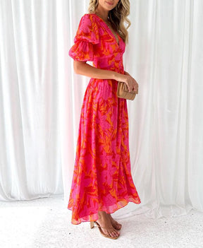 Rose Red Maxikleid Kurzarm - Frühlingslook in Premium-Qualität
