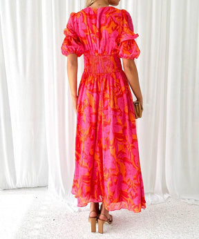 Rose Red Maxikleid Kurzarm - Frühlingslook in Premium-Qualität