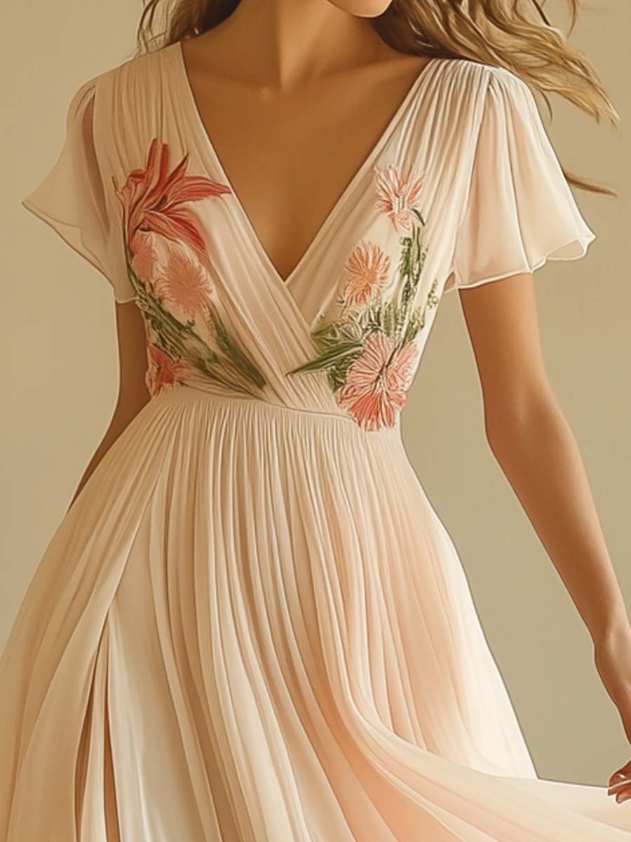 Florales Maxi-Kleid mit V-Ausschnitt - Frühlingshafte Eleganz mit Komfort