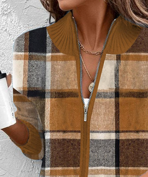 Brown V-Neck Langarm Karo-Cardigan - Stilvolle Wärme für den Frühling