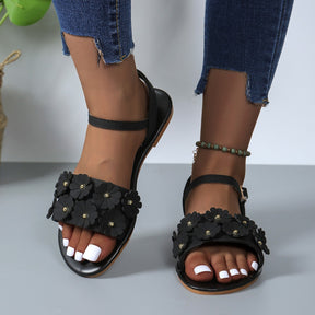 Retro Blumen Sandalen Flach Sommer Casual Damen