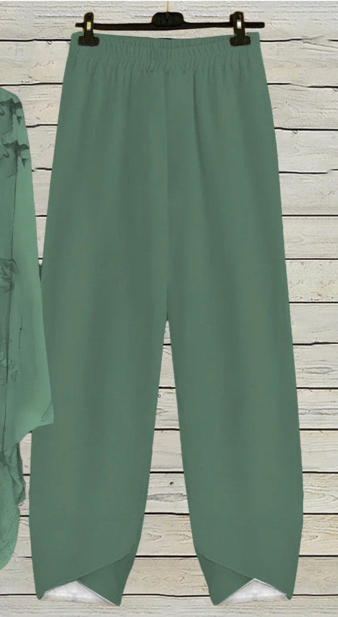 Apricot Plant Print V-Neck Two Piece Set - Frühlingshafter Komfort & Stil