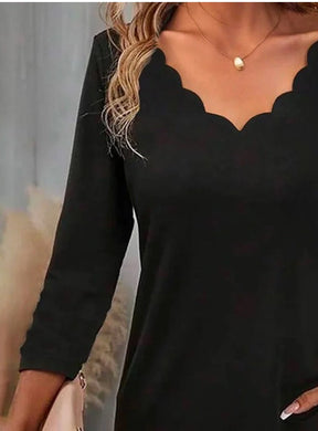 Cool Black Plain V-Neck Top - Elegantes Frühlingshighlight in Schwarz