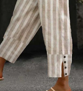Casual Khaki Gestreifte Hose - Dein Frühlings-Must-have für Stil & Komfort