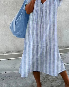 Youthful Striped Print V-Neck Midi Dress - Ihr modebewusster Frühlingsbegleiter