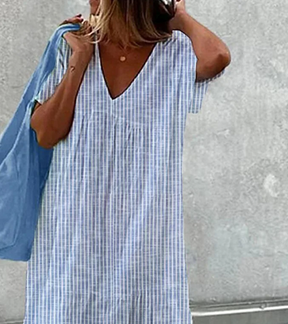 Youthful Striped Print V-Neck Midi Dress - Ihr modebewusster Frühlingsbegleiter