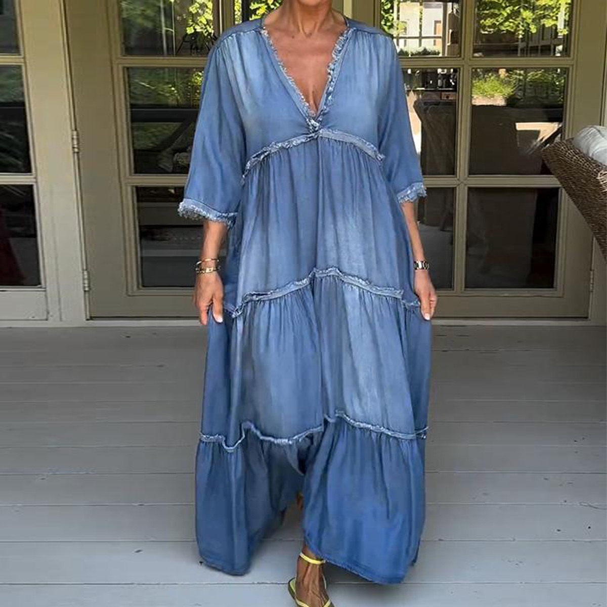 Fließendes Denim-Maxi-Kleid für Frühlingsanlässe
