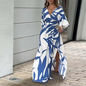 Blue Print 3/4 Sleeve Maxi Dress - Eleganz & Komfort für den Frühling