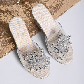 Glitzernde Plateau Sandalen mit Blumen für Frühling & Sommer